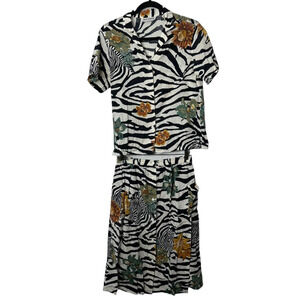 VTG David Strauss L 13/14 Top & Skirt Set Zebra Floral Artsy Kitschy Unique Ugly